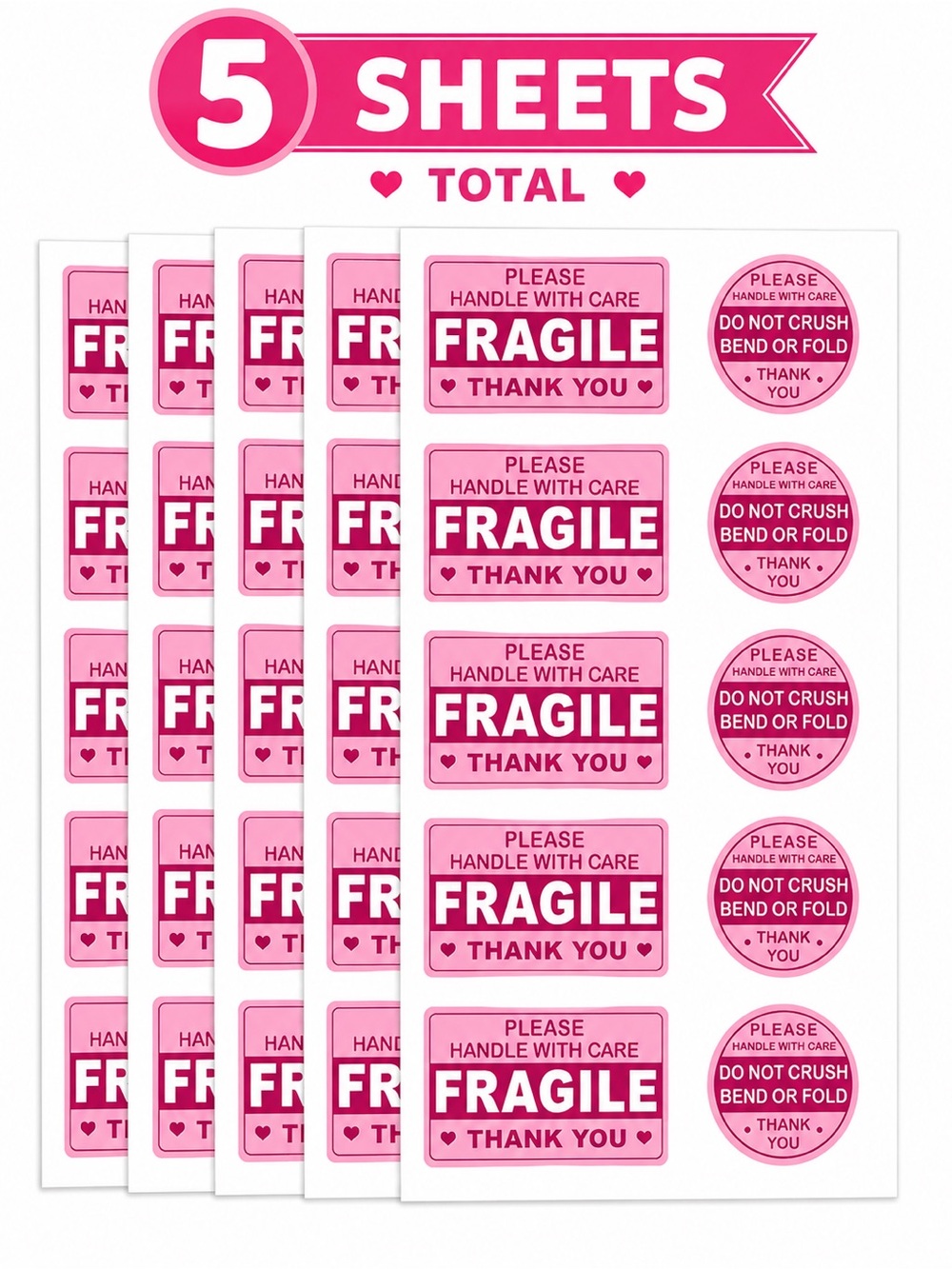 Pink Fragile Shipping Stickers 5 Sheets Handle With Care Do Not Crush